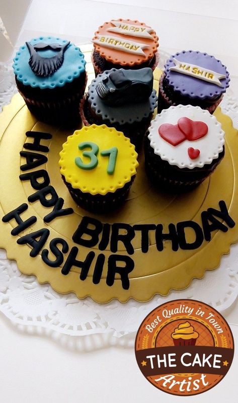 Cupcakes ordered by a loving wife for her husband's birthday. Book your Customise Theme Cakes and cupcakes. For orders, inbox at facebook/TheCakeArtist.pk/ #fondantcupcake #customisedcupcakes #cakeartist #freshlybakedgoodness #themecupcakes #chocolatefudgecupcakes #surpriseforhusband #giftfromwife Customised Cake For Boyfriend, Cake For Husband Birthday Love, Customized Cake For Boyfriend, Customized Cupcakes For Boyfriend, Husband Birthday Gifts From Wife, Unique Cake Ideas For Husband Birthday, Birthday Theme For Boyfriend, Husband Birthday Cake Ideas From Wife, Cake Idea For Husband Birthday