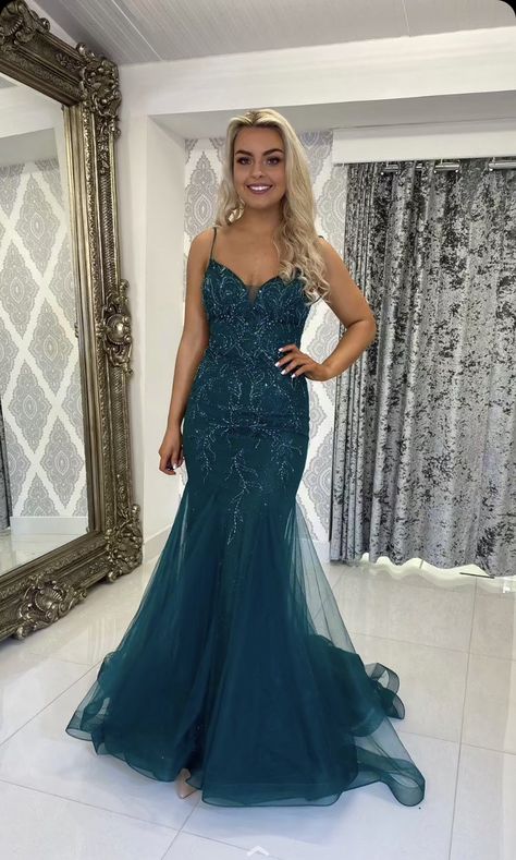 Peacock Blue Prom Dress, Dark Teal Prom Dresses, Fishtail Prom Dress, Dark Purple Prom Dress, Sparkly Long Dress, Prom 2k24, Teal Prom Dresses, Expensive Fashion, Matric Dance