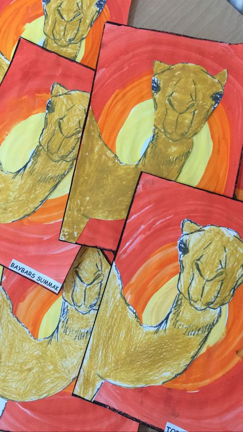 Camel Art For Kids, Egyptian Art Lesson, Desert Art Projects, Vrtic Ideje, African Art For Kids, Desert Crafts, Egypt Vbs, Camel Craft, Me On The Map