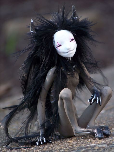 Smiling Mask by ladymeow on DeviantArt Creepy Doll, Fantasy Forest, Black Hair, Long Hair, Trees, Forest, Hair, Black