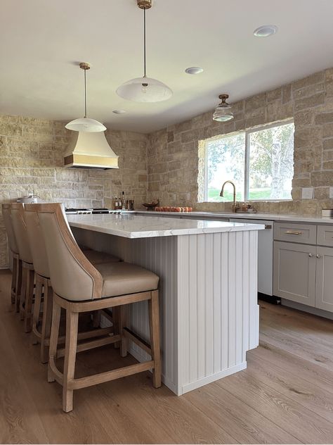 How to Install Beadboard on a Kitchen Island for a Stylish Look - How We Do Wainscot Kitchen Island, Bead Board On Island, Paneling On Kitchen Island, Board And Batten Island Kitchens, Kitchen Island Kickboard Ideas, Beadboard Island Kitchen, Shiplap On Kitchen Island, Kitchen Island Paneling, Island Beadboard