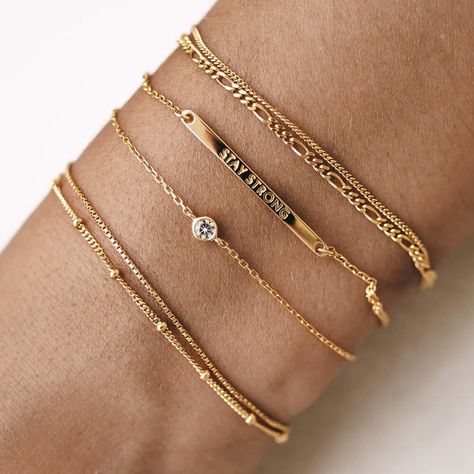 This gold chain bracelet features two dainty chains with a beaded detail, making it an effortless everyday bracelet. Jewelry Combo, Mixed Metal Bracelet, Shopping List Clothes, Double Chain Bracelet, Mixed Metal Bracelets, Gold Chain Bracelet, Everyday Bracelet, Wrist Jewelry, Gold Jewelry Sets