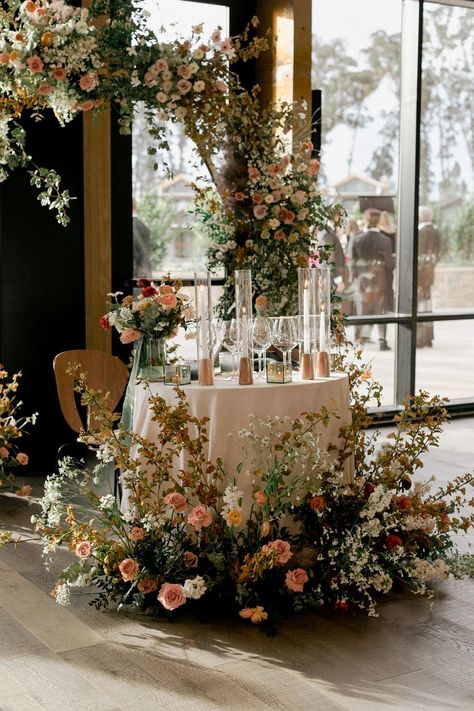 How to Transform Your Reception Space Through Intentional and Impactful Design, featuring Stanly Ranch Floral Table Centerpieces Wedding, Floral Beam Wedding, Wedding Bar Floral Arrangements, Ground Floral Installation Wedding, Beam Floral Installation, Wedding Bar Floral Installation, Rustic Flower Arrangements, Nikah Decor, Rustic Beach Wedding