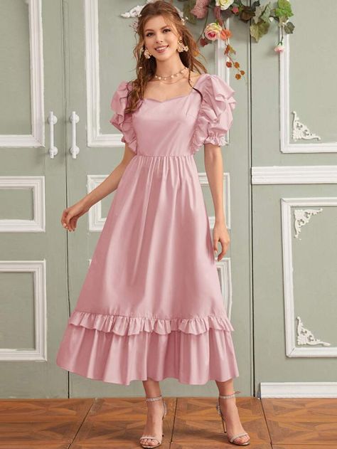 Free Returns ✓ Free Shipping On Orders $49+ ✓. Flounce Hem Sweetheart Neck Puff Sleeve Dress- Dresses at SHEIN. Frock Fashion, Frock For Women, Mode Abaya, Sleeves Designs For Dresses, Stylish Party Dresses, Puff Sleeve Dress, Puff Sleeve Dresses, Frock Design, Designs For Dresses