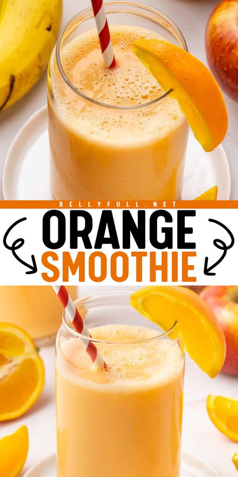 Cool off with an Orange Smoothie! Packed with healthy fruits like orange, apple, carrots, and banana, blended with orange juice, orange zest, Greek yogurt, and honey—a refreshing choice for easy Labor Day party drinks and summer cocktail ideas!