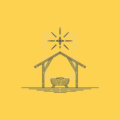 Simple Manger Scene Drawing, Simple Manger Scene, Manger Drawing, Nativity Sketch, Nativity Drawing, Advent Art, Jesus In A Manger, Christian Drawings, Christmas Symbols