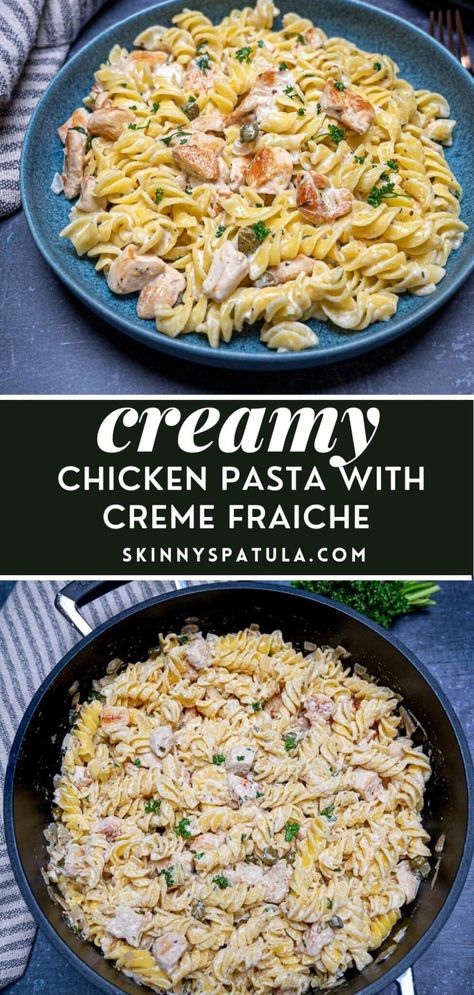 Creamy Chicken Pasta with Creme Fraiche and Capers Shallow Fried Chicken, Creme Fraiche Recipes, Vegetarian Lasagne, Smoked Salmon Pasta, Cheese Pasta Recipes, Goat Cheese Pasta, Creamy Chicken Pasta, Salmon Pasta, Fried Chicken Breast