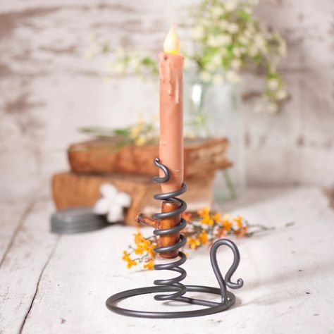 Courting Candle Holder in Smokey Black Courting Candle, Wire Candle Holder, Wrought Iron Candle, Taper Holders, Iron Candle, Rustic Farmhouse Style, Taper Candle Holders, Primitive Christmas, Antique Farmhouse