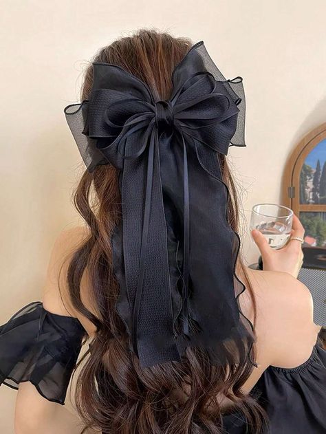 1pc Elegant And Gentle Style Black Lace Mesh Ribbon Bow BarretteI discovered amazing products on SHEIN.com, come check them out! Black Hair Bow, Gentle Style, Floral Hair Pins, Bow Barrette, Mesh Bows, Art Major, Hair Accessories Clips, Mesh Ribbon, Ribbon Hair Bows