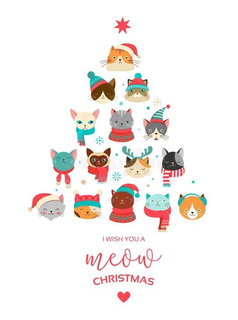 Merry Christmas Greeting Card, Happy Merry Christmas, Merry Christmas Card Greetings, Merry Christmas Greetings, Christmas Greeting Card, Christmas Poster, Cat Cards, Christmas Illustration, Christmas Greeting