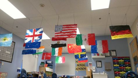 Flags of the countries we studied Different Country Flags, Hanging From Ceiling, Play School, Holidays Around The World, Country Flags, Photo Wall, Around The Worlds, Flag, Ceiling