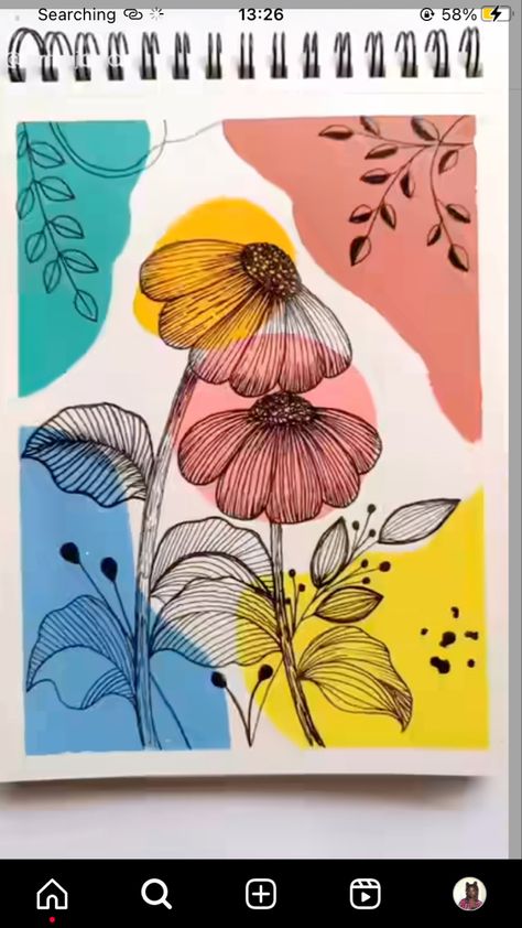 Easy Sketch Pen Painting, Bobo Drawings, Aesthetic Drawing With Sketch Pen, Drawing With Colour Pens, Abstract Pencil Drawings Creative, Asthetic Flower Drawings, Mandala Art With Watercolor, Abstract Boho Art Painting, Paint And Pen Art