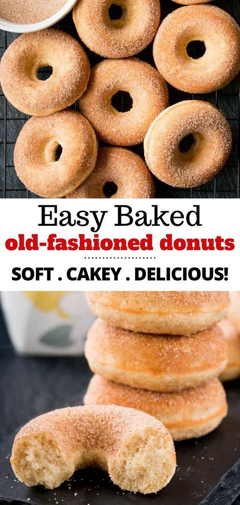 Baked Old Fashioned Donut Recipe, Donat Glaze, Homemade Baked Donuts, Desserts Simple, Baked Doughnut Recipes, Doughnut Recipe Easy, Cake Donuts Recipe, Easy Donut Recipe, Easy Donuts