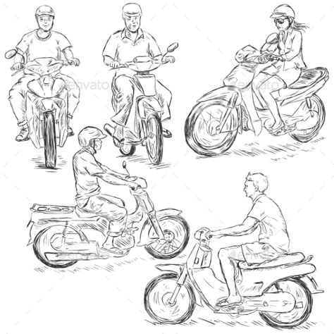 Set of Sketch Riders on Motorbikes Motorcycle Drawing Reference, Human Composition Drawing, Riding Drawing, Motorcycle Reference, Sketch Composition, Composition Drawing, Human Sketch, Perspective Sketch, Motorcycle Drawing