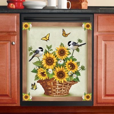 Sunflowers and Birds Dishwasher Magnet Magnet Kitchen, Sunflower Kitchen Decor, Beautiful Sunflowers, Dishwasher Cover, Sunflower Kitchen, Kitchen Manufacturers, Dishwasher Magnet, Burner Covers, Wooden Flag