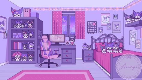 Vtuber Background Room, Vtuber Room, Kuromi Room, Kawaii Pastel Aesthetic, Background Room, Anime Bedroom Ideas, Ipad Mini Wallpaper, Kawaii Room Ideas, Video Design Youtube