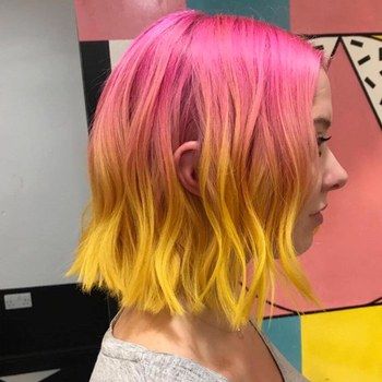 Dye Brown Hair, Pink And Yellow Hair, Yellow Hair Color, Hair Rainbow, Brown Ombre Hair, Rainbow Hair Color, Guy Tang, Dyed Natural Hair, Hair Dye Ideas