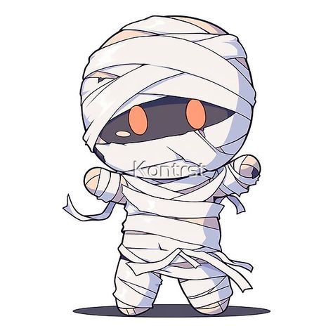 Mummy Pose Reference, Cute Kawaii Eyes, Chibi Halloween Drawings, Mummy Fanart, Horror Chibi Characters, Cute Mummy Drawing, Mummy Sketch, Chibi Halloween Art, Mummy Drawing