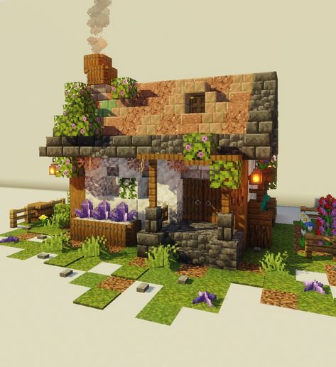 Minecraft Garden House Ideas, Minecraft Flower Cottage House, Small Houses Minecraft Ideas, Minecraft Small Cottagecore House, Very Small Minecraft House, Small Cottages Minecraft, Small Mc House Ideas, Minecraft Pergola Ideas, Minecraft Wells Designs Cute