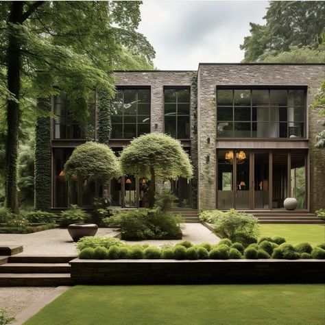 Modern Tudor Landscaping, Tudor Modern House, Modern Tudor Style Homes, English Tudor House Exterior, French Modern Exterior, Concrete Houses Architecture, Contemporary Tudor, English Style Home, Tudor House Exterior