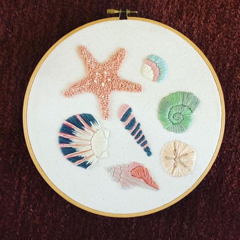 Ocean Life Embroidery, Beach Hand Embroidery, Nautical Embroidery Patterns, Sand Dollar Embroidery, Sea Life Embroidery Patterns, Seashell Embroidery Design, Sea Inspired Embroidery, Sea Embroidery Pattern, Sea Creature Embroidery