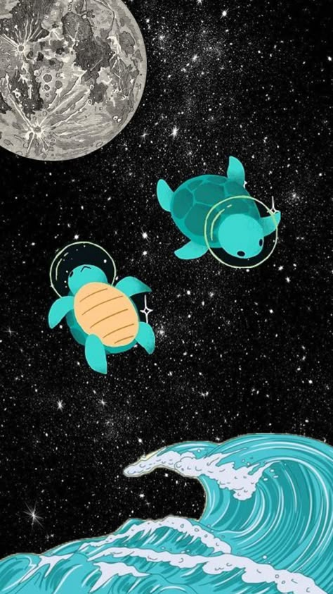 ride the wave #astrology #turtles #space #spaceaesthetic Aesthetic Turtle Wallpaper, Turtle Wallpaper Aesthetic, Aesthetic Turtle, Space Turtle, Cute Turtle Cartoon, Turtle Wallpaper, Ride The Wave, Canvas Drawing, Waves Wallpaper