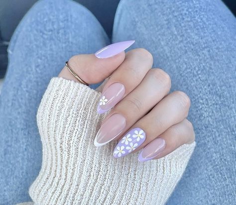 French Manicure Long Nails, White Tip Nails, Unghie Sfumate, Nails Yellow, Spring Acrylic Nails, Lavender Nails, Easter Nails, Dipped Nails, Floral Nails