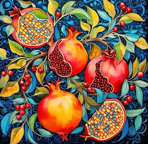 Spanish Mural, Point Painting, Pomegranate Art, Diy Crafts Bookmarks, Fruit Painting, Step By Step Painting, Diy Diamond Painting, Art Kit, Painting Tools