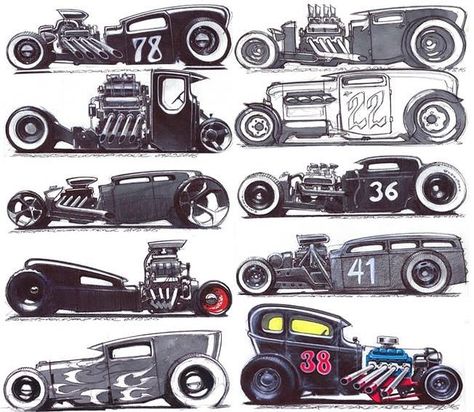 Ed Roth Art Custom Cars, Rat Rod Ideas, Ballpen Sketch, Wheel Drawing, Hot Rod Art, Vintage Car Art, Ed Roth Art, Hotrod Art, Cartoon Car Drawing