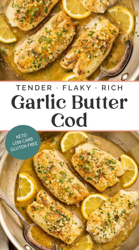 Garlic Butter Cod, Gluten Free Fish Recipes, Cod Recipes Healthy, Butter Cod, Seared Cod, Keto And Gluten Free, 40 Aprons, Cod Fish Recipes, Gluten Free Fish