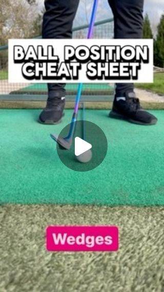 Stroked Out Golf on Instagram: "Ok guys here is a cheat sheet for ball Position! Save this video for future reference   - Wedges - ball just behind center of your stance   - Short / Mid irons (9,8,7) - center or maybe just slightly ahead of center of your stance  - Long irons (6,5,4,3) - just in front of center   - Fairway woods : play these just off of the front foot  - Driver - play this off the front foot. Some people like to play it just inside the front foot where as myself I like to play a little more forward than that.  These are general rules of thumb - you may want to adjust on your end and see what works best for you.  I hope this helps!  Golf is hard enough! Let’s make it simple!  ❤️ Follow @strokedoutgolf⁠ for more tips and hacks to improve your game!  🔥⁠ Credit: lukehanlongol Golf Drills, Golf Tips, Cheat Sheet, Golf Swing, Cheat Sheets, To Play, Make It Simple, Improve Yourself, Wedges