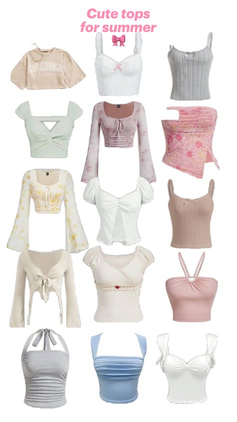 A great idea / most tops off shein x Cheap Y2k Style Summer Tops, Aesthetic Tops Shein, Cheap Y2k Summer Crop Top, White Y2k Tops For Spring, Cheap Kawaii Summer Tops, Cute Shein Tops, Pretty Wardrobe, Coquette Outfits, Street Fits