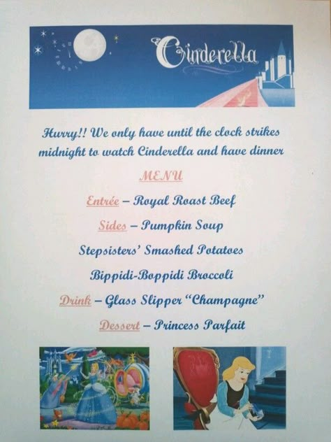 Disney Dinner And Movie Night, Disney Movie Themed Dinner, Themed Dinners Ideas, Disney Dinner And A Movie, Movie Themed Dinner, Disney Movie Night Menu, Dinner Movie Night, Disney Themed Movie Night, Birthday Dinner Menu