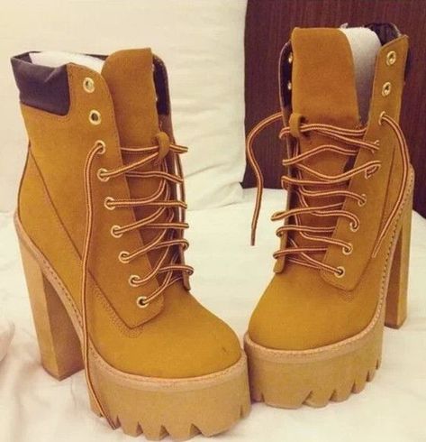 Rihanna Boots, Timberland High Heels, High Platform Heels, Timberland Outfit, Timberland Boots Outfit Mens, Timberland Heels, Brown Socks, Timberland Boots Outfit, Timberland Waterproof Boots