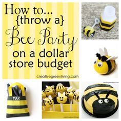 Throw a fabulous bee party on a budget! Post includes 16 great party ideas that you can make yourself or buy from the dollar store. Great ideas for kids birthday parties or baby showers. Bee Party Ideas, Bumblebee Birthday, Bee Themed Birthday Party, Food On A Budget, Bumble Bee Birthday, Bee Theme Party, Bee Gender Reveal, Bee Birthday Party, Bee Baby Shower Theme