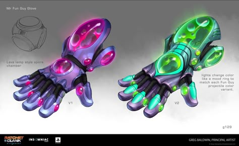 "Ratchet and Clank: Rift Apart Concept 'Mr Funguy Glove'" by Lost Bear Studios High Tech Gauntlet, Gauntlets Futuristic, Sci Fi Gloves Concept Art, Sci Fi Gauntlets Concept Art, Lost Bear, Sci Fi Tools Concept Art, Ratchet And Clank Rift Apart, Ratchet And Clank, Futuristic Concept