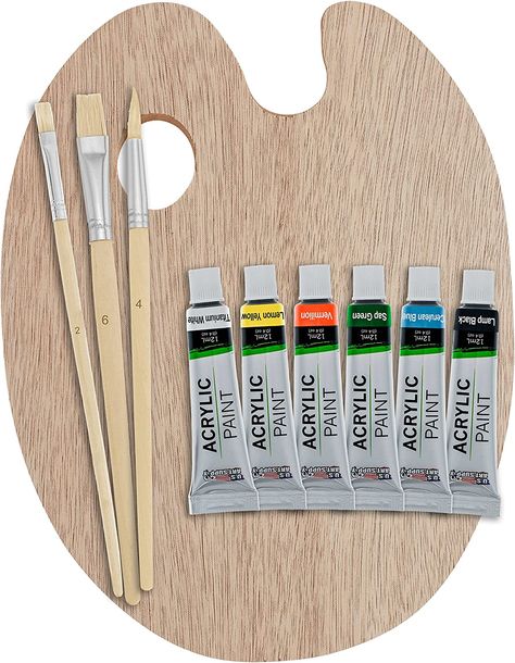 Acrylic Paint Colors, Painting Palette, Colorful Paintings Acrylic, Water Based Acrylic Paint, Paint Tubes, Wooden Painting, Acrylic Set, Acrylic Brushes, Artist Palette