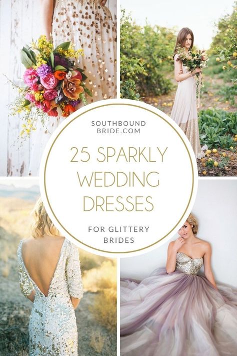 It's your time to shine! These gorgeously glitzy, elegantly embellished, and shimmering sparkly wedding gowns will make heads turn. Glittery Wedding Dresses, Glittery Wedding Dress, Sparkly Wedding Gowns, Bridal Parties Colors, Colour Wedding, Embellished Wedding Dress, Sparkly Wedding Dress, Sparkle Wedding Dress, Sparkly Wedding