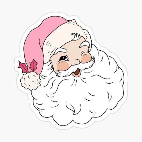 Christmas Emojis Pink, Cute Christmas Stickers Aesthetic, Pink Christmas Stickers, Christmas Aesthetic Stickers, Christmas Stickers Aesthetic, Bouquet Toppers, Vintage Pink Santa, Emoji Hat, Santa Stickers