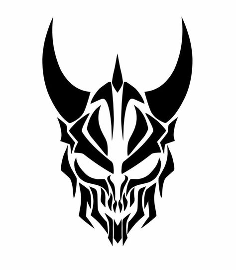 Demon Horn Tattoo, Oni Horns Drawing, Horned Skull Tattoo, Demon Head Tattoo, Devil Face, Horned God Symbol, Oni Art, Skull Vector Logo, Dragon Tattoo Arm