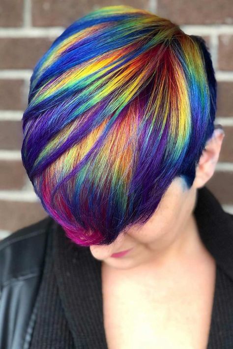 Try 35 Geode Hair Color Styles And#8211; New Trend In The World Of Dyeing ★ Creative Hair Color Short, Short Rainbow Hair, Pixie Hair Color, Funky Hair Colors, Vivid Hair Color, Funky Hair, Creative Hair Color, Rainbow Hair Color, Neon Hair