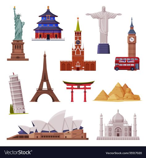 World Landmarks Printables, Eiffel Tower Vector, Cityscape Wallpaper, World Thinking Day, Building Icon, Culture Day, American Continent, World Party, Charts For Kids