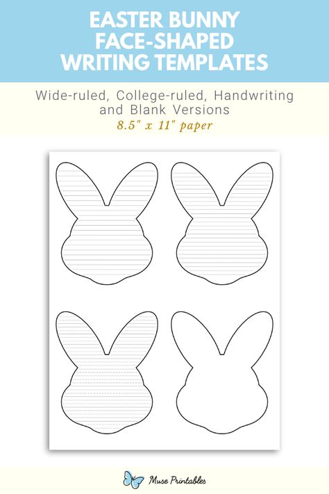 Bunny Face Template Printable, Infant Projects, Easter Bunny Template, Writing Paper Template, Handwriting Lines, Bunny Templates, Writing Template, Easter Templates, Lined Writing Paper