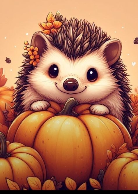 Cute Hedgehog Pictures, Halloween Hedgehog, Hedgehog Halloween, Fall Hedgehog, Hedgehog Wallpaper, Art Kindergarten, Squirrel Illustration, Hedgehog Drawing, Hedgehog Illustration