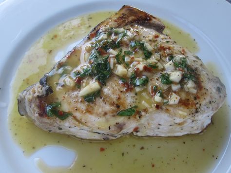 Grilled Swordfish with Salmoriglio Sauce Salmoriglio Sauce, Blackened Swordfish, Swordfish Steak Recipe, Rick Stein Recipes, Swordfish Steak, Grilled Swordfish, Piccata Recipe, Dill Sauce, Grilled Steak