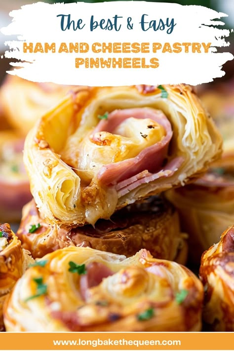 Ham and cheese pastry pinwheels Puffed Pastry Pinwheels, Puff Pastry Pin Wheels Recipes, Puff Pastry Wheels, Pastry Pinwheel Recipes, Pin Wheel Recipes Ham And Cheese, Easy Puff Pastry Recipes Savoury, Ham And Cheese Phyllo Dough, Ham And Cheese Baked Pinwheels, Puff Pastry Pinwheels Savoury