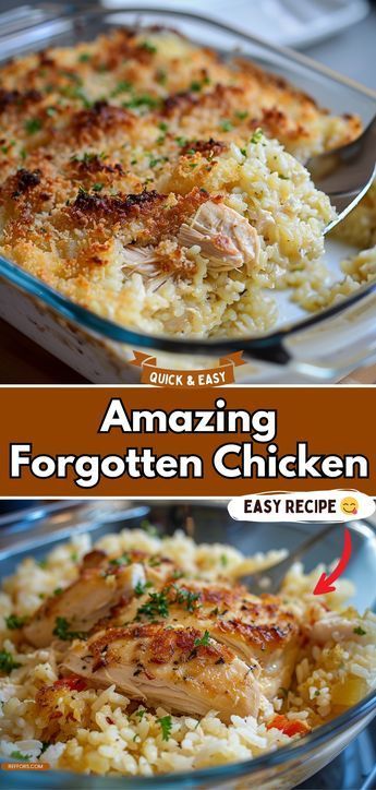 This Amazing Forgotten Chicken is a simple, flavorful dish that’s perfect for busy nights. Baked with rice and a savory sauce, it’s a set-it-and-forget-it meal that’s always a hit. #EasyDinners #ChickenRecipes #ComfortFood Forget About It Chicken, Bake And Forget Chicken, Forget It Chicken, Forgotten Chicken 12 Tomatoes, Forget It Chicken And Rice, Baked Chicken And Rice Cream Of Mushroom, Forget Me Chicken And Rice, Forgotten Chicken And Rice, Chicken Bake With Rice