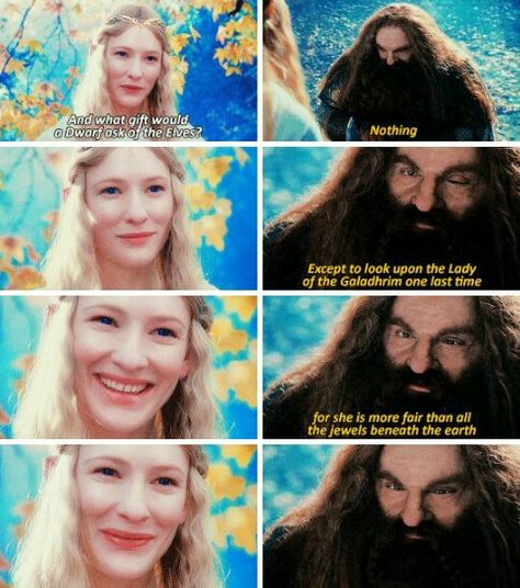 Gimli + Galadriel Gimli And Galadriel, Galadriel Higgins, Halbrand X Galadriel, Lord Of The Rings Galadriel, Galadriel And Halbrand, At Dawn We Ride, Tolkien Quotes, Earth Memes, Tolkien Elves