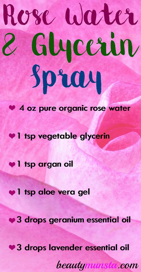 Enjoy a DIY rose water and glycerin spray for beautiful skin, hair and more! Rose water is a luxurious beauty product. It is a hydrosol or floral water extracted from fresh rose petals. The process is called steam distillation and it�’s the same method used to produce rose essential oil. Rose water contains small amounts … Rose Water And Glycerin, Rose Water Diy, Fresh Rose Petals, Diy Rose, Diy Lotion, Diy Sprays, Diy Roses, Rose Essential Oil, Skin Hair