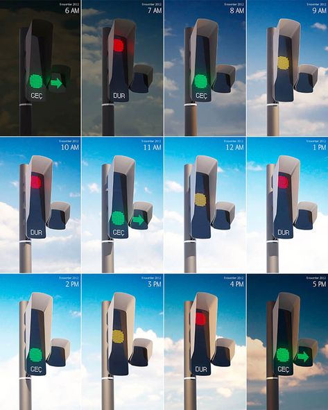 Kayserius Traffic Signal by Art Lebedev Studio. The signal panels and displays are made of LED clusters and the back of the traffic light features an extra display. The body is one solid cast piece and this makes it cost effective and easy to maintain. Traffic Light Design, Iot Design, Northern Lights Design, Street Light Design, Rich City, Solar Panel Lights, Future Technology Concept, Public Space Design, Aircraft Interiors